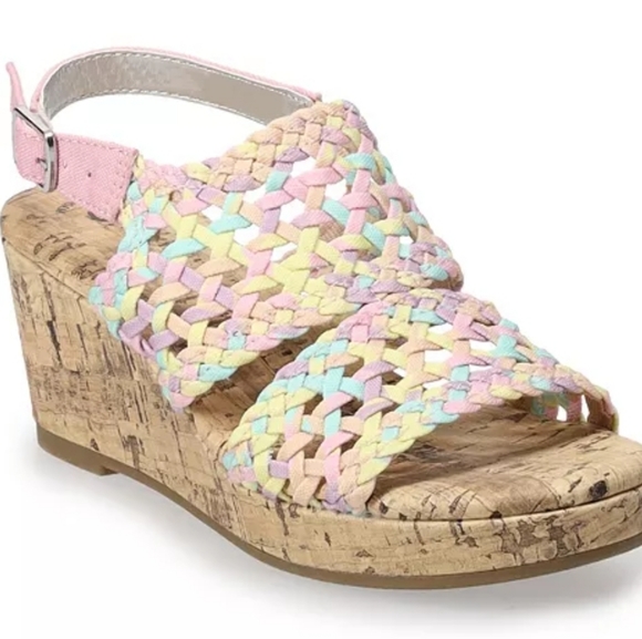 So adriene big Girls wedge sandals multicolor size 4 - Picture 2 of 8